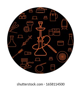 Hookah circle banner with flat line icon. Shisha vector symbol. Concept for web banners and printed materials. Can be used to design an online store.