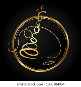 Hookah in a circle of golden silhouette vector