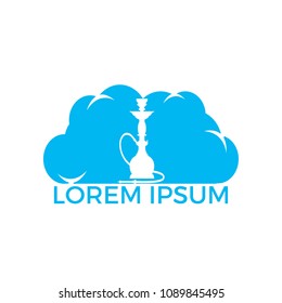 Hookah and cloud logo design. Vintage sheesha logo. Lounge cafe emblem. Arabian bar or house, shop vector design template.