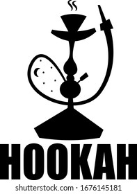 Hookah with coal smoke. Shisha silhouette in cartoon style. Flat vector illustration.