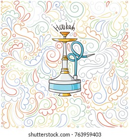 Hookah doodle illustration on patterned background. Vector image