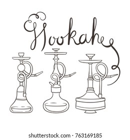 Hookah doodle set. Calabash icons of various shapes. Vector collection