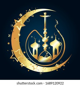 Hookah golden crescent and minaret relaxation and smoking design