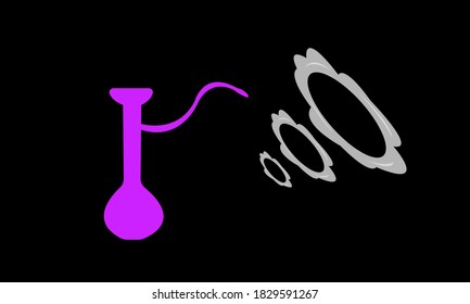 Hookah and gray smoke rings on black background smoking concept