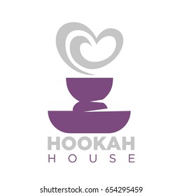 Hookah house emblem with shisha bowl and smoke