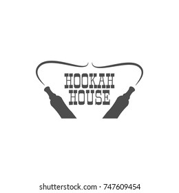 Hookah house label, badge. Vintage shisha logo. Lounge cafe emblem. Arabian bar, shop. Isolated. Stock vector illustration. Monochrome design.