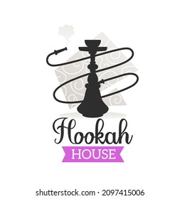 Hookah House Vector Icon Of Shisha Cafe, Lounge Bar Or Night Club. Arabic Hookah Or Turkish Nargile Smoking Pipe Isolated Symbol With Sheesha Or Hubble Bubble Waterpipe Black Silhouette