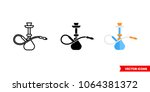 Hookah icon of 3 types: color, black and white, outline. Isolated vector sign symbol.