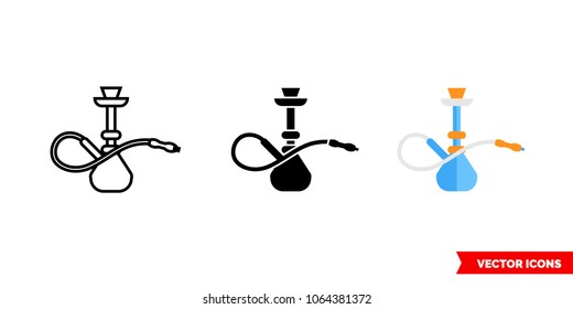 Hookah icon of 3 types: color, black and white, outline. Isolated vector sign symbol.