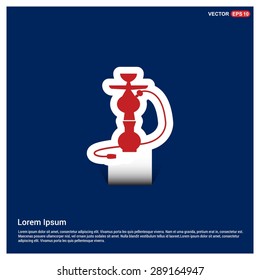 Hookah icon - abstract logo type icon - Red & white sticker icon on blue background. Vector illustration