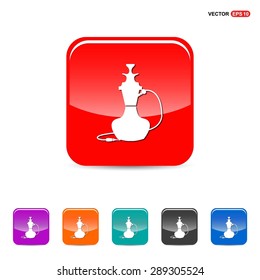 Hookah icon - abstract logo type icon - red, orange, turquoise, black and blue 3d button background. Vector illustration