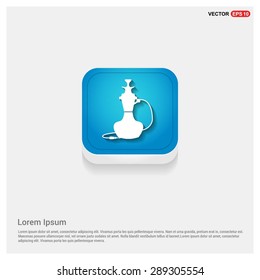 Hookah icon - abstract logo type icon - blue abstract 3d button with light board and shadow on gray background. Vector illustration