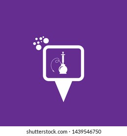 Hookah icon and map pin. Hookah logo concept. Designed for tearoom. tearoom here