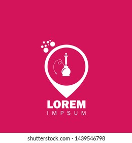 Hookah icon and map pin. Hookah logo concept. Designed for tearoom. tearoom here