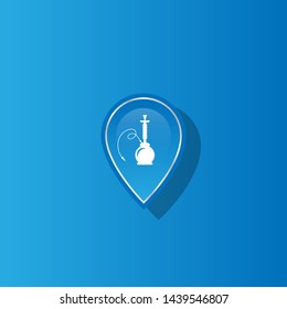 Hookah icon and map pin. Hookah logo concept. Designed for tearoom. tearoom here