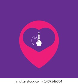 Hookah icon and map pin. Hookah logo concept. Designed for tearoom. tearoom here