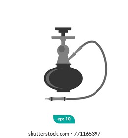 Hookah icon. Nargile symbol. Instrument for vaporizing and smoking flavored tobacco called shisha. Flat vector sign isolated on white background. Used for lounge cafe emblem, arabian bar or shop.