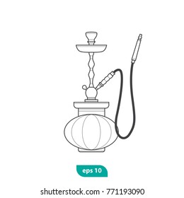 Hookah icon. Nargile symbol. Instrument for vaporizing and smoking flavored tobacco called shisha. Flat vector sign isolated on white background. Used for lounge cafe emblem, arabian bar or shop.