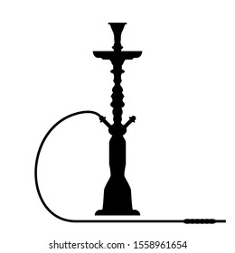 Hookah icon with pipe isolated on white background. Black silhouette of Hookah symbol. Vector stock illustration.