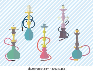 hookah icons colorful set vector illustration