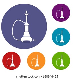 Hookah icons set in flat circle red, blue and green color for web