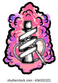 Hookah illustration, badges and design elements collection. Lounge cafe emblem. Arabian bar or house, shop. Isolated vector illustration.