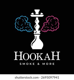 Un diseño de Vector de logotipo de ilustración de cachimba con humo de color en fondo negro.