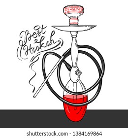 Hookah isolated on white background. Hookah on table. Hand drawn image.