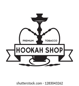 Hookah label, badge and design elements. Hookah club. Shisha bar. Hookah lounge logo. Hookah pipes. Vector vintage illustration.