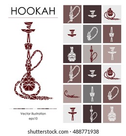 Hookah labels, badges and design elements collection. Vintage shisha logo. Lounge cafe emblem. Arabian bar or house, shop. 