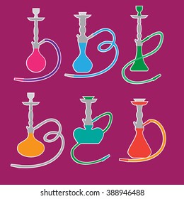 Hookah labels and logo. Set of oriental nargile silhouettes. Isolated  traditional shishe vector