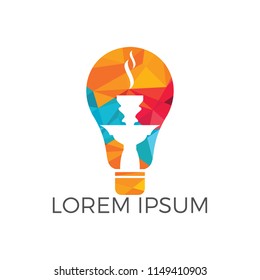 Hookah and Light bulb logo design. Hookah emblem glowing neon sign.