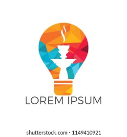 Hookah and Light bulb logo design. Hookah emblem glowing neon sign.