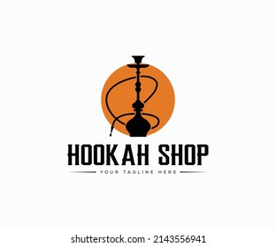 Hookah Logo Design, Label, Badge. Vintage Shisha Logo. Lounge Cafe Emblem. Arabian Bar.