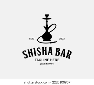 Diseño del logo de Hookah, etiqueta, insignia. Plantilla de logotipo de barra shisha de época