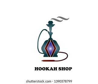 Hookah logo design, Vintage sheesha logo. Lounge cafe emblem. Arabian bar or house, shop vector design template. - Vector
