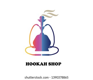 Hookah logo design, Vintage sheesha logo. Lounge cafe emblem. Arabian bar or house, shop vector design template. - Vector
