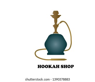 Hookah logo design, Vintage sheesha logo. Lounge cafe emblem. Arabian bar or house, shop vector design template. - Vector
