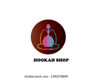 Hookah logo design, Vintage sheesha logo. Lounge cafe emblem. Arabian bar or house, shop vector design template. - Vector
