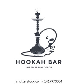 Hookah Logo Or Emblem Design. Shisha Lounge Bar Icon. Vector Vintage Label