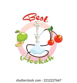 Hookah Lounge Advertising Banner Or Emblem Mockup. Hookah Bar And Oriental Tobacco Shop Logo Signboard Design, Flat Vector Illustration Isolated On White Background.