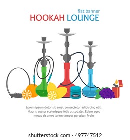 Hookah Lounge Banner Traditional Smoking Culture. Flat Design Vector illustration  of Arabic Culture Smoke Tradition. Arabic Hookah Banner vector collection.