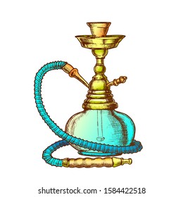 Hookah Lounge Bar Relax Equipment Vintage Vector. Standing Arabian Traditional Smoking Cultural Hookah. Oriental Relaxation Aroma Turkish Shisha Equipment Color Hand Drawn Illustration