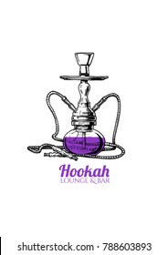 Hookah. Lounge and bar. Vector illustration in ink hand drawn style. 