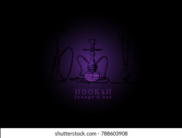 Hookah. Lounge and bar. Vector illustration in ink hand drawn style. 