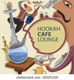 Hookah Lounge cafe, Shisha (Hookah Arabic), Arabic Coffee, Menu Cover (Vector Art)