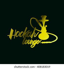 "Hookah lounge" Hand painted brush lettering. Hand lettering and custom typography for your  lounge cafe emblem. Arabian bar or house, shop. Isolated vector illustration.