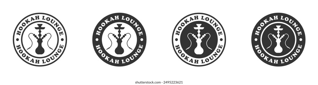 Iconos de salón de cachimba con diseño de insignia circular en estilos de contorno y silueta. Ideal para la vida nocturna, la relajación y los temas de ocio. Ilustración vectorial.