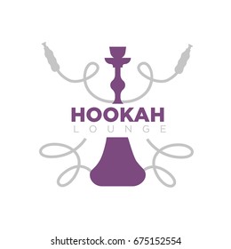 Hookah lounge promotional emblem with shisha and long smoking pipes