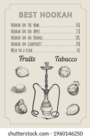 Hookah menu in a painted style ,vector illustration
